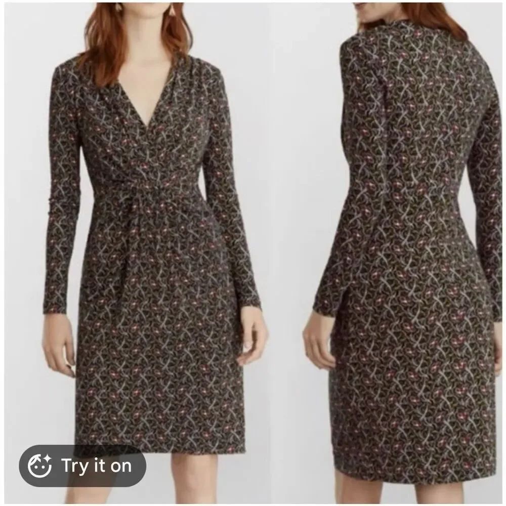 Brooks Brothers Violette print navy surplic jersey dress XS